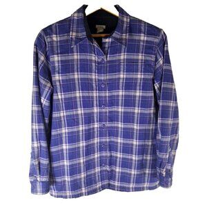 Vintage Womens LL Bean Flannel Top Jacket Plaid Fleece Lined Shacket Blue L